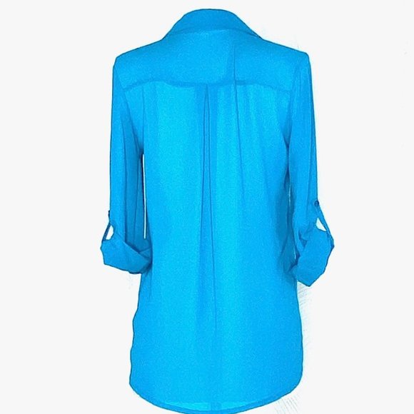 Turquoise Long Sleeves Blouse - Picture 3 of 6